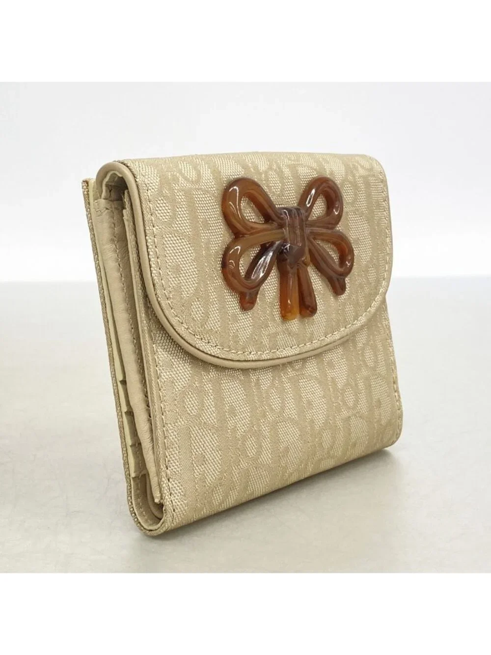 Dior Wallet Trotter Nylon Beige Silver